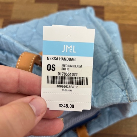 J Mclaughlin Nessa Handbag‎ One Size NWT $248 Blue Quilted Tote Cotton Purse - Picture 10 of 13